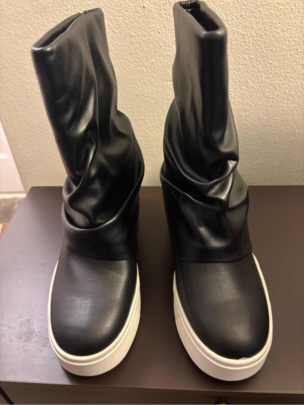 Guess Black Slouchy Platform Mid-Calf Boots with White Soles
Size 6.5